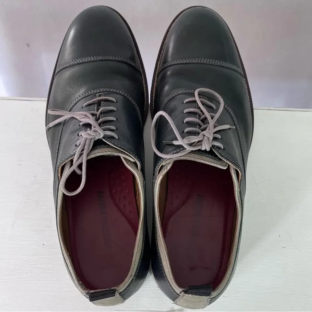 Johnston & Murphy Shoes Oxford Men 10.5 M Clayton Black Gray Sheepskin Cap Toe